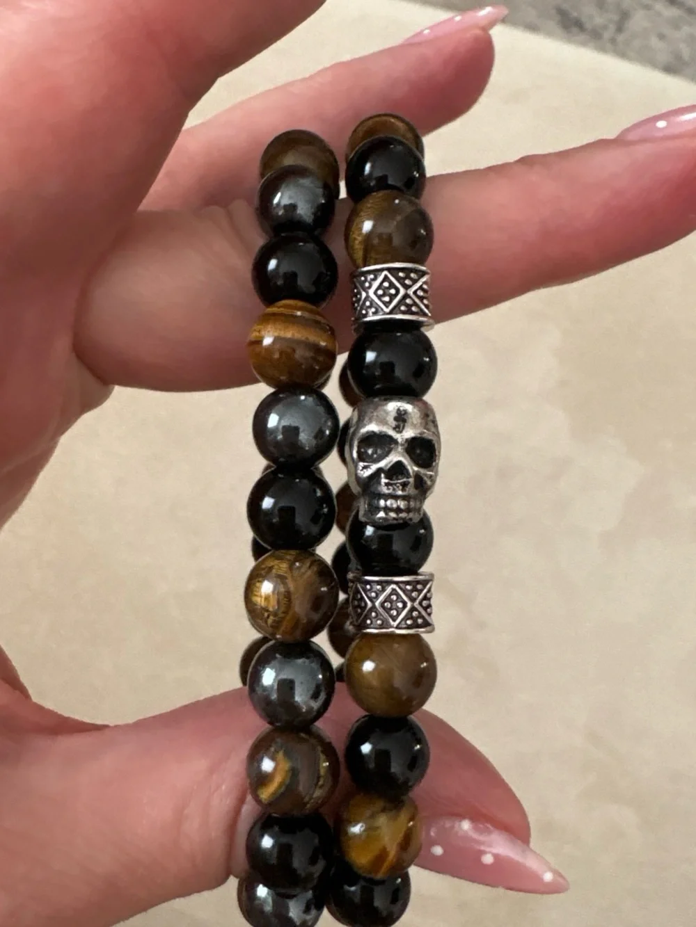 Genuine Beaded Skull Accent Bracelet Set